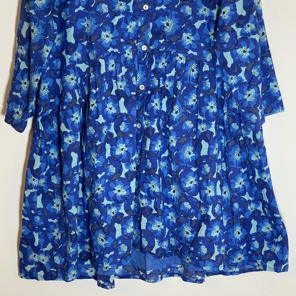 Ro's Garden Dress Womens XL Blue Floral Button Front Cotton Lined Boho Tunic - Picture 3 of 16